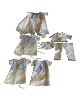 Handmade Christening Gown & Outfit Set With Blue Accents 6 Pieces